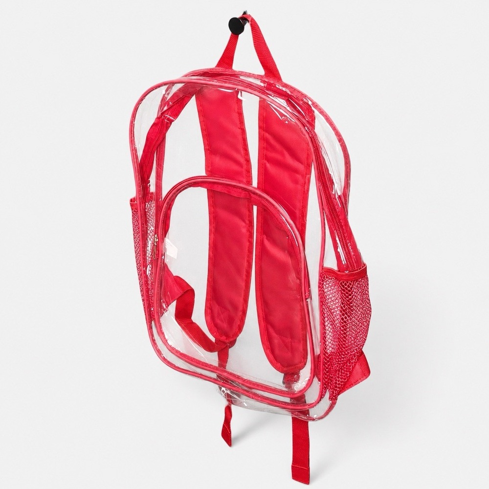 Jot Clear Backpack 16in RED School Bookbag Transparent Work Security NWT